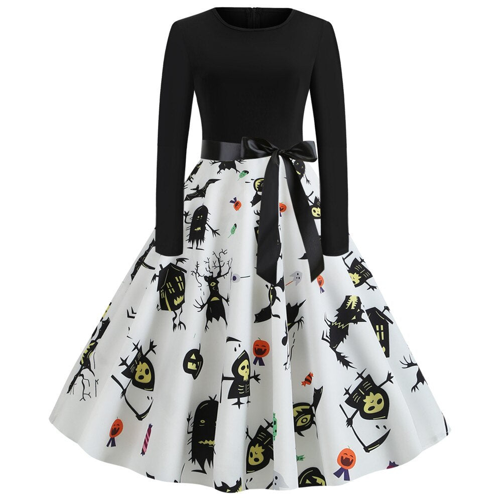 Women's Halloween Costume Long Sleeves Gothic Caricature Print High Quality Fabrics