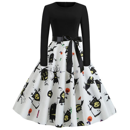 Women's Halloween Costume Long Sleeves Gothic Caricature Print High Quality Fabrics