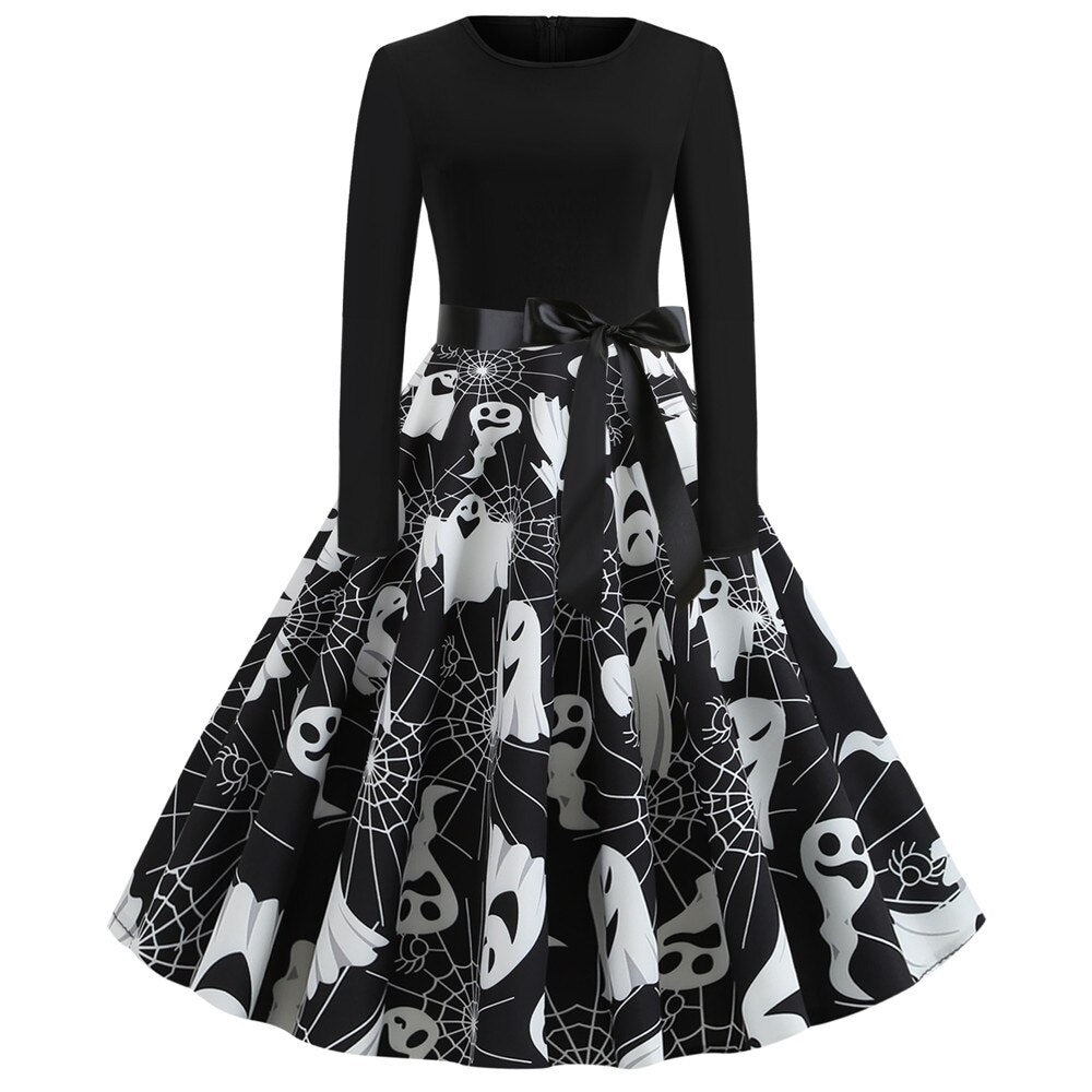 Women's Halloween Costume Long Sleeves Gothic Caricature Print High Quality Fabrics