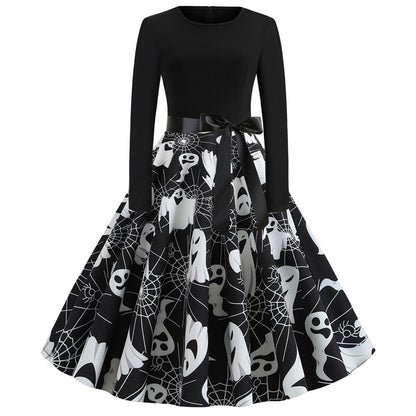 Women's Halloween Costume Long Sleeves Gothic Caricature Print High Quality Fabrics