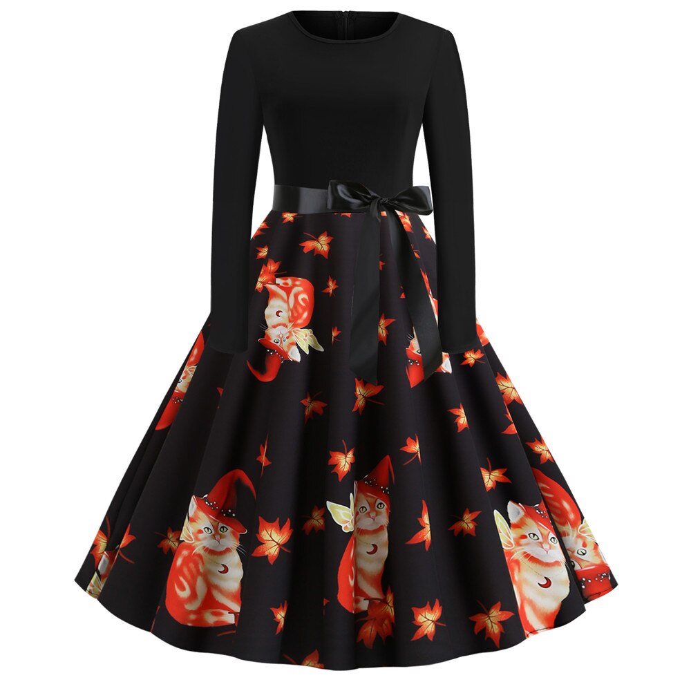Women's Halloween Costume Long Sleeves Gothic Caricature Print High Quality Fabrics