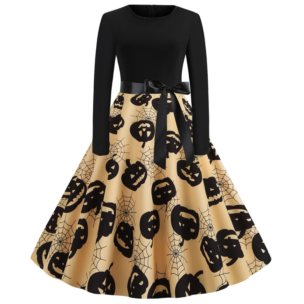 Women's Halloween Costume Long Sleeves Gothic Caricature Print High Quality Fabrics