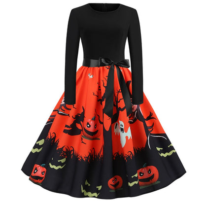 Women's Halloween Costume Long Sleeves Gothic Caricature Print High Quality Fabrics