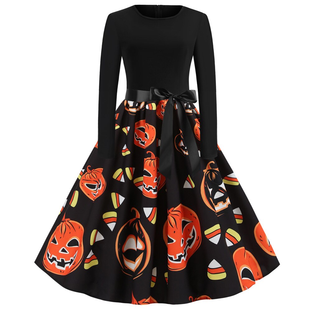 Women's Halloween Costume Long Sleeves Gothic Caricature Print High Quality Fabrics