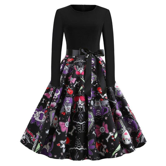 Women's Halloween Costume Long Sleeves Gothic Caricature Print High Quality Fabrics