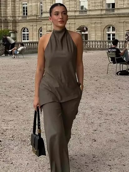 Women's Halter Neck Top & Straight Trousers Set