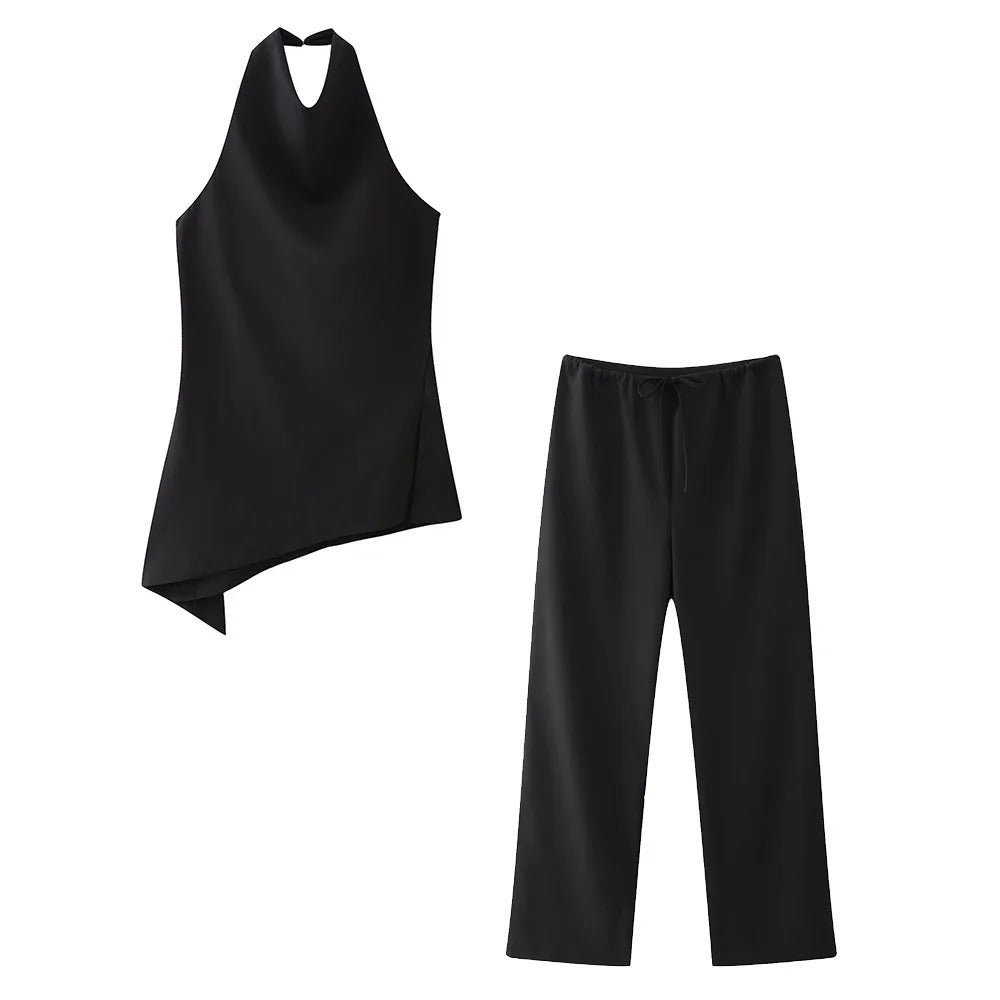 Women's Halter Neck Top & Straight Trousers Set