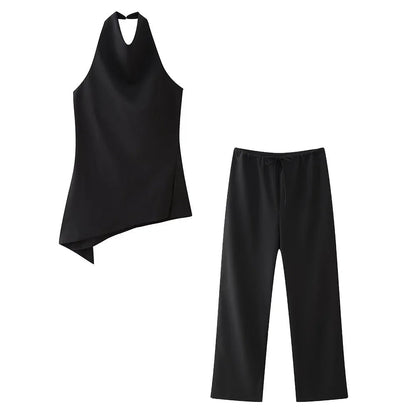 Women's Halter Neck Top & Straight Trousers Set
