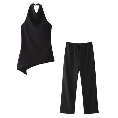 Women's Halter Neck Top & Straight Trousers Set