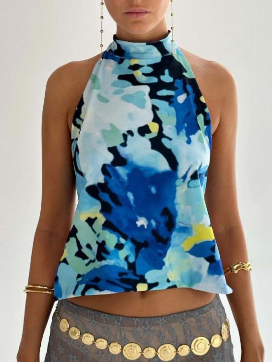 Women's Halter Top with Printed Design and Open Back
