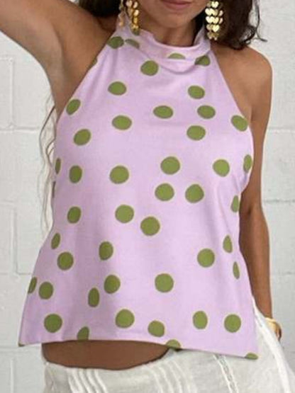 Women's Halter Top with Printed Design and Open Back