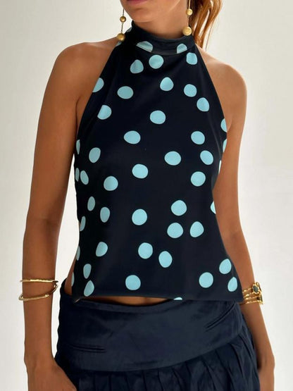 Women's Halter Top with Printed Design and Open Back