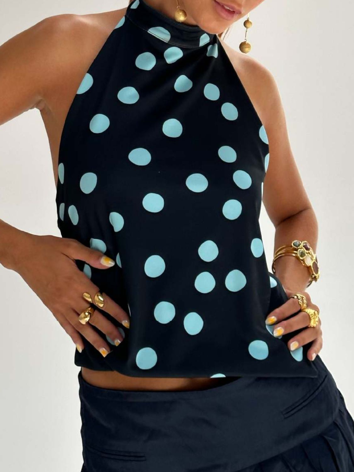 Women's Halter Top with Printed Design and Open Back