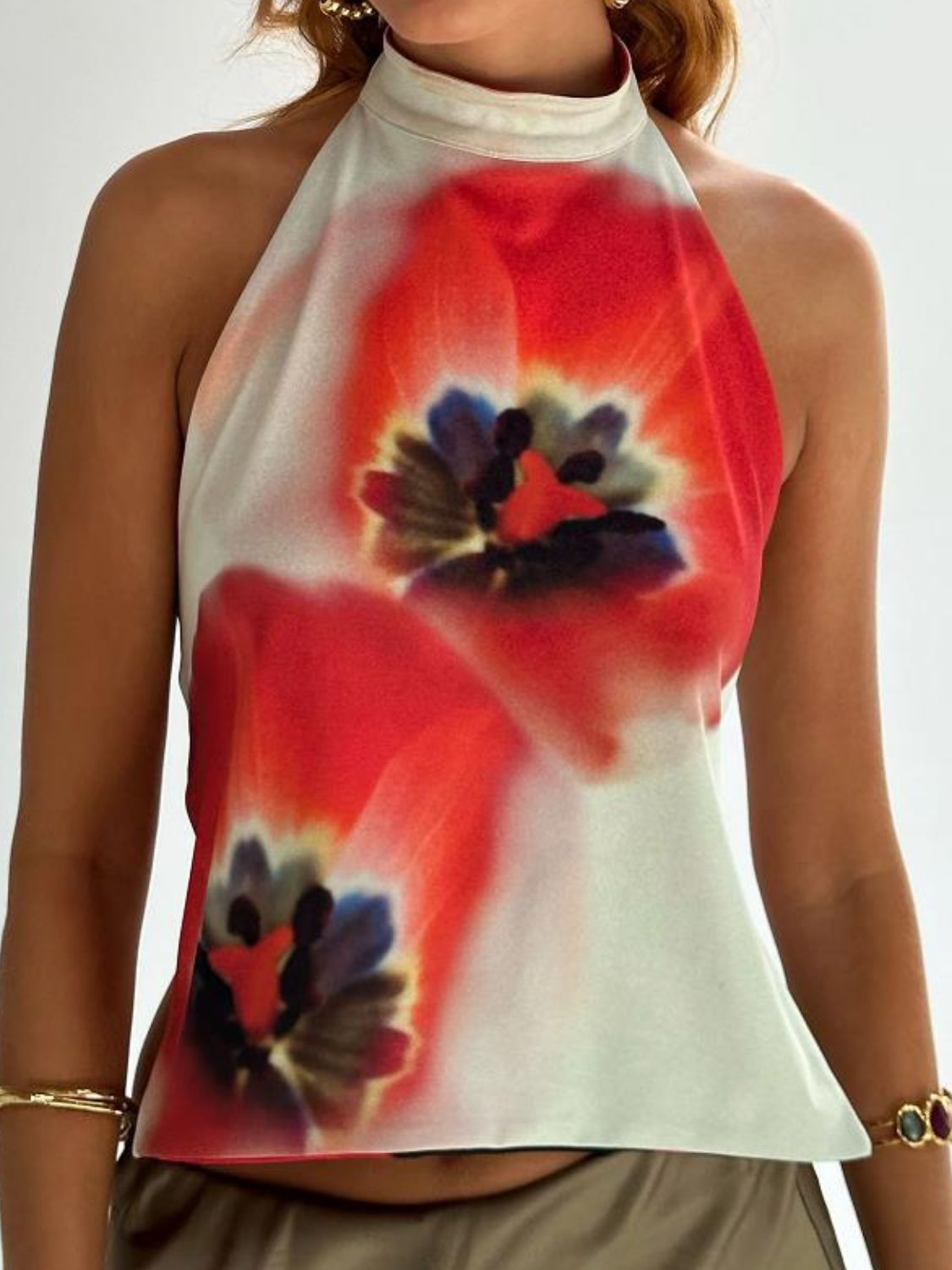 Women's Halter Top with Printed Design and Open Back