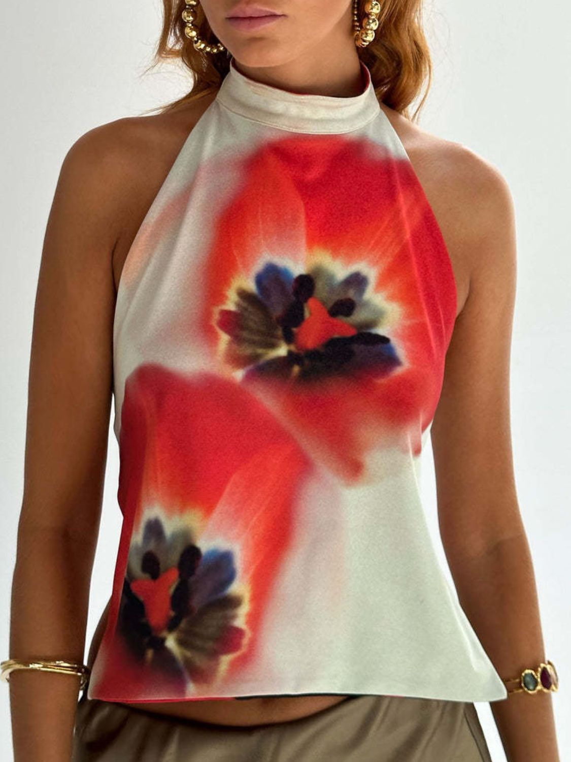 Women's Halter Top with Printed Design and Open Back