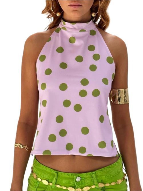 Women's Halter Top with Printed Design and Open Back