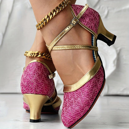 Women's Heels Double Strap Shiny