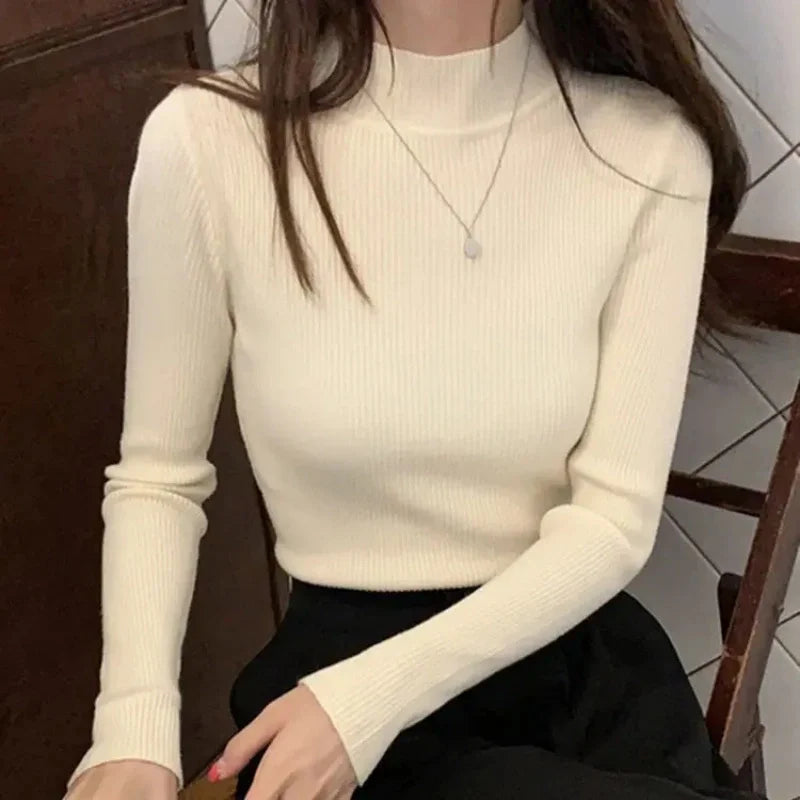 Women's High Neck Knitted Casual Sweater