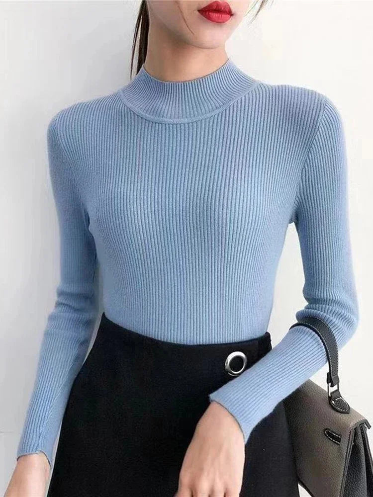 Women's High Neck Knitted Casual Sweater