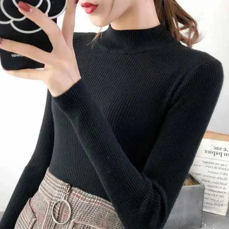 Women's High Neck Knitted Casual Sweater