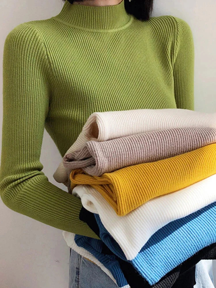 Women's High Neck Knitted Casual Sweater