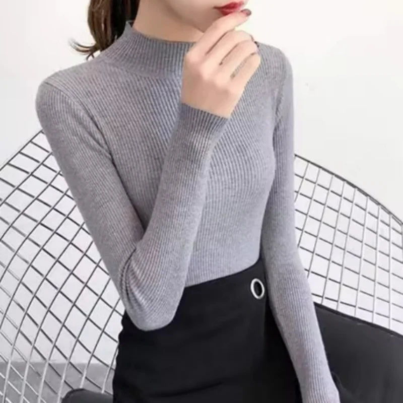 Women's High Neck Knitted Casual Sweater