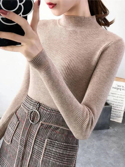 Women's High Neck Knitted Casual Sweater
