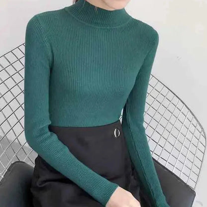 Women's High Neck Knitted Casual Sweater