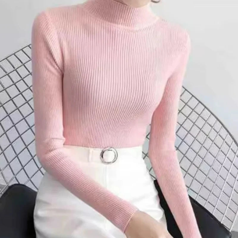 Women's High Neck Knitted Casual Sweater