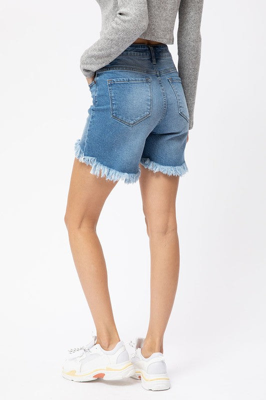 Women's High Rise Hi-Low Shorts Denim