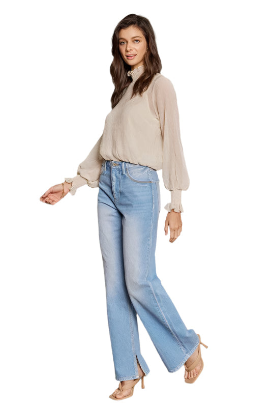 Women's High Waist 90's Flare Jeans Light Denim