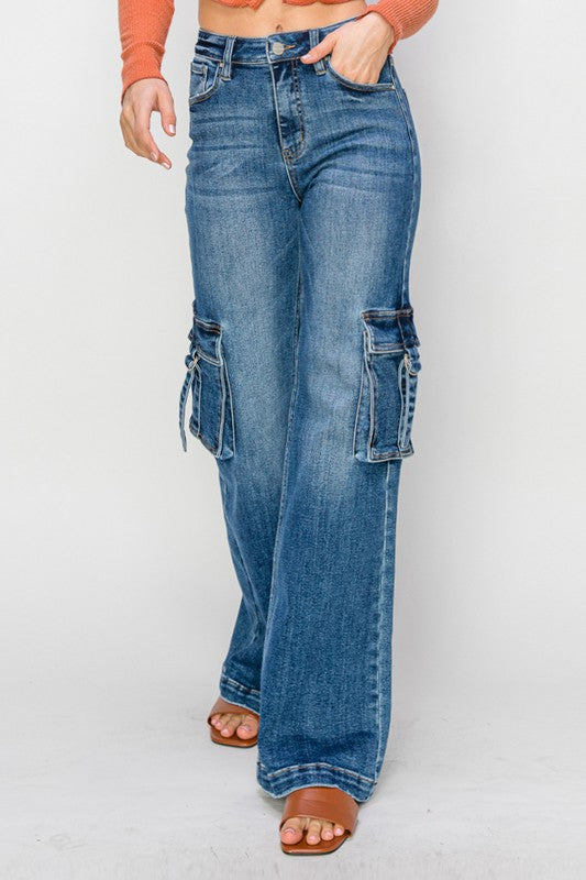 Women's High Waist Cargo Jeans with Pockets