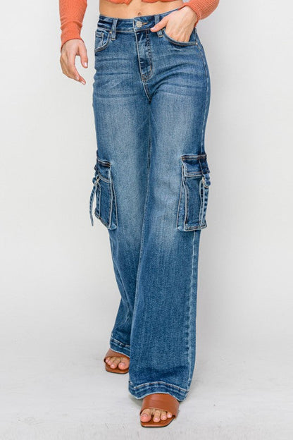 Women's High Waist Cargo Jeans with Pockets