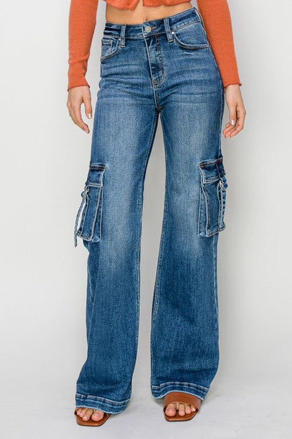 Women's High Waist Cargo Jeans with Pockets