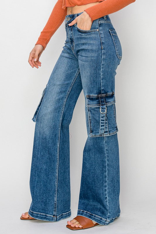 Women's High Waist Cargo Jeans with Pockets