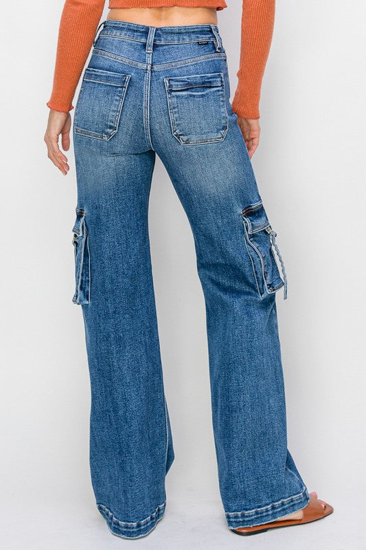 Women's High Waist Cargo Jeans with Pockets