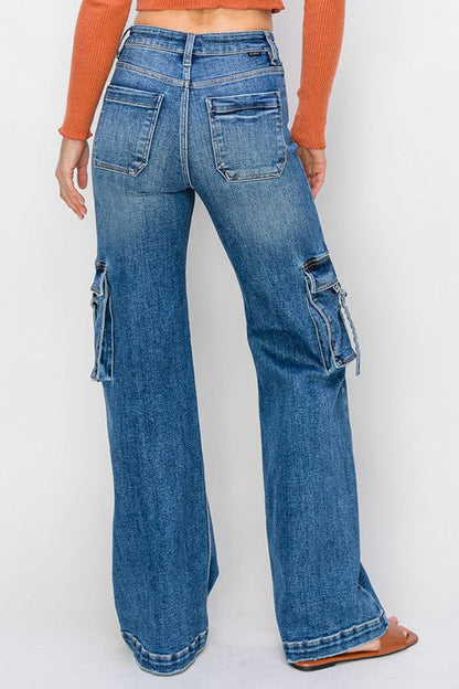 Women's High Waist Cargo Jeans with Pockets