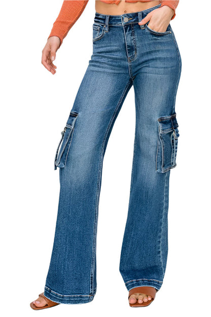 Women's High Waist Cargo Jeans with Pockets