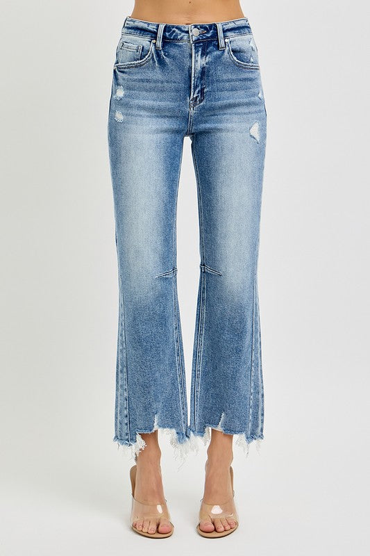 Women's High Waist Crop Straight Jeans With Weathered Zoom