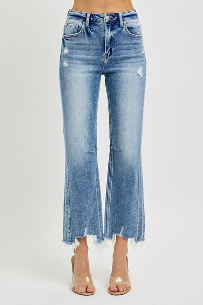 Women's High Waist Crop Straight Jeans With Weathered Zoom