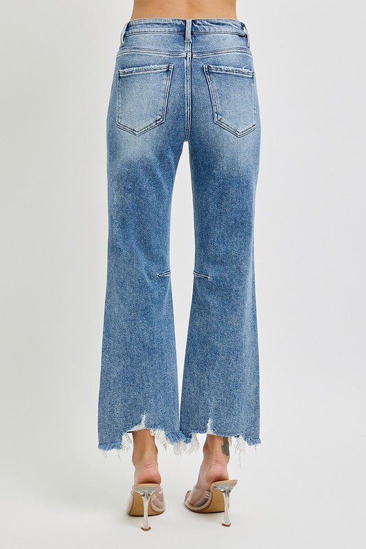 Women's High Waist Crop Straight Jeans With Weathered Zoom