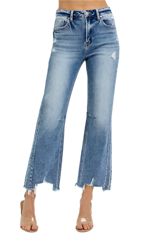 Women's High Waist Crop Straight Jeans With Weathered Zoom