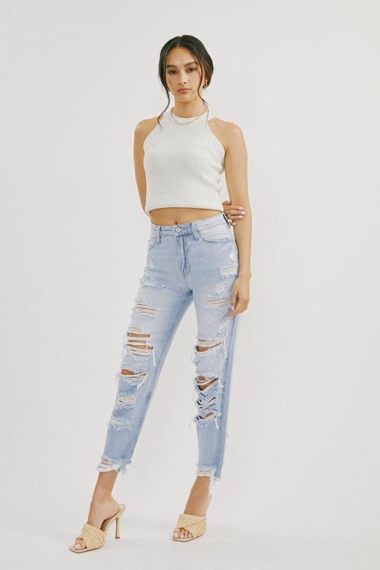 Women's High Waist Distressed Denim Jeans