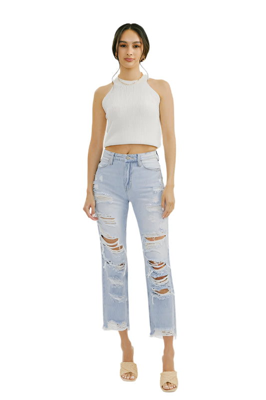 Women's High Waist Distressed Denim Jeans