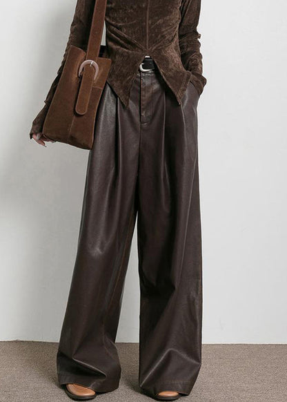 Women's High Waist Faux Leather Pants with Pockets