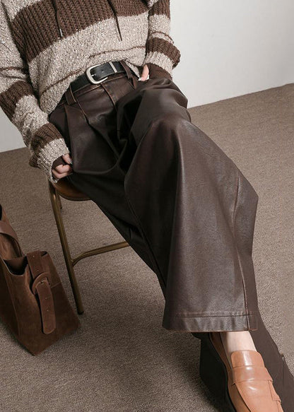 Women's High Waist Faux Leather Pants with Pockets