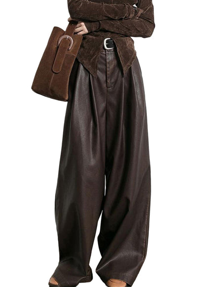 Women's High Waist Faux Leather Pants with Pockets