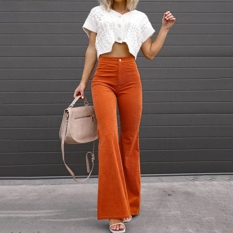 Women's High Waist Flared Trousers Eco Corduroy