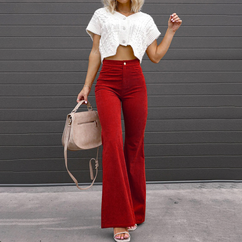 Women's High Waist Flared Trousers Eco Corduroy