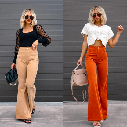Women's High Waist Flared Trousers Eco Corduroy